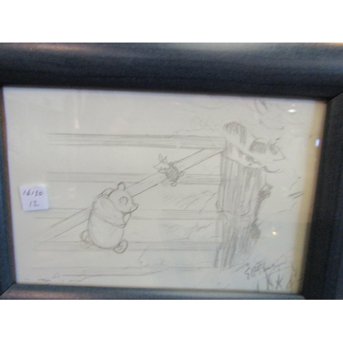 1059 - Two pairs of Winnie the Pooh pencil sketched prints, framed and glazed 14cm x 9cm and 15cm x 10cm