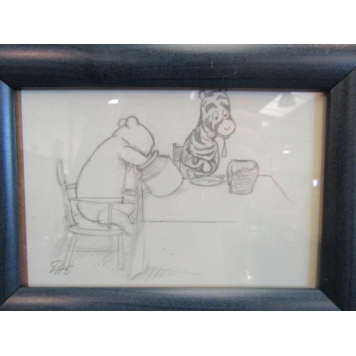 1059 - Two pairs of Winnie the Pooh pencil sketched prints, framed and glazed 14cm x 9cm and 15cm x 10cm