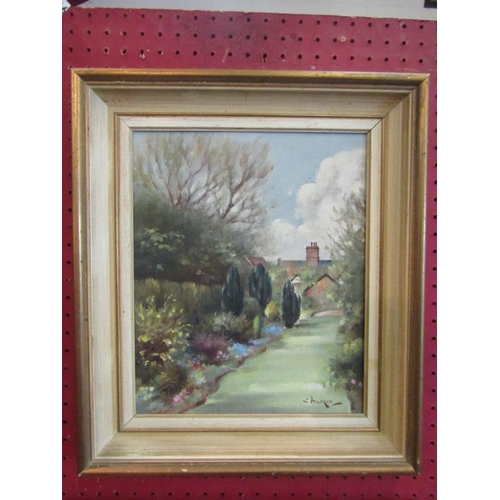 1063 - STEPHEN WALKER (1900-2004): An oil of a country garden, signed lower right, framed, 29cm x 23.5cm im... 