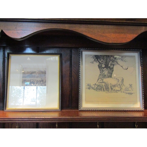 1082 - Four various small black and white engravings, framed and glazed, glass a/f to one,