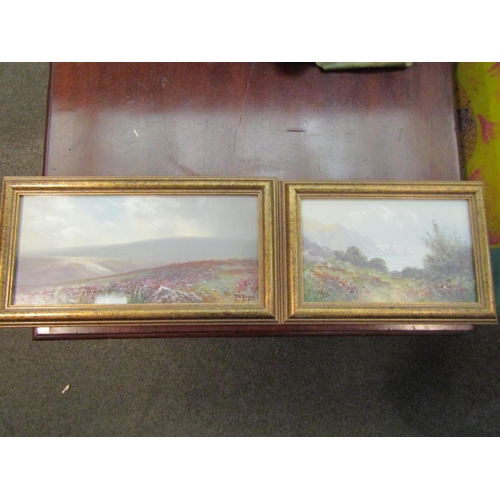 1083 - H.W HICKS: Four small gouache paintings of moorland and coastal landscapes, all signed, framed and g... 