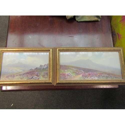 1083 - H.W HICKS: Four small gouache paintings of moorland and coastal landscapes, all signed, framed and g... 