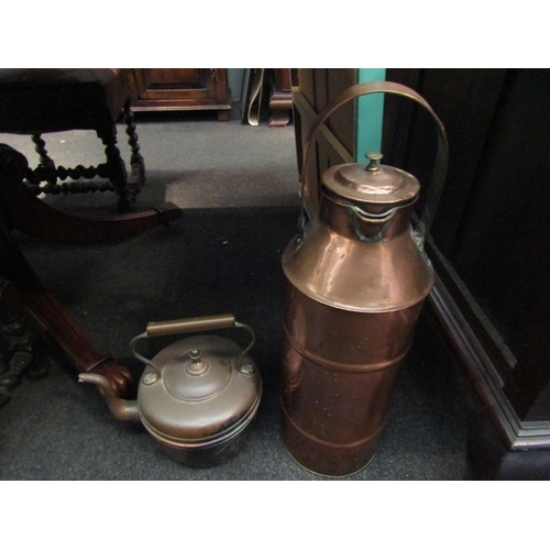 1102 - A copper kettle and copper milk jug