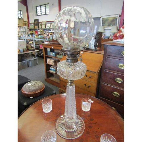 1144 - A Hink's Duplex glass and brass oil lamp with shade, no chimney