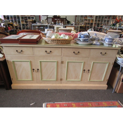 1188 - A painted dresser base of four drawers over four door cupboard on a plinth base, 90cm tall x 190cm w... 