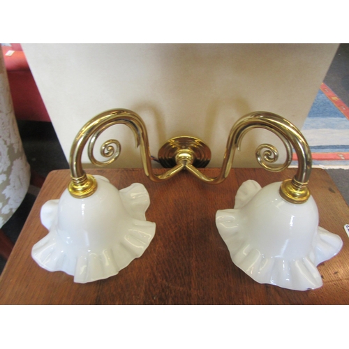 1189 - A Christopher Wray double wall light with frilly petticoat hand blown shades