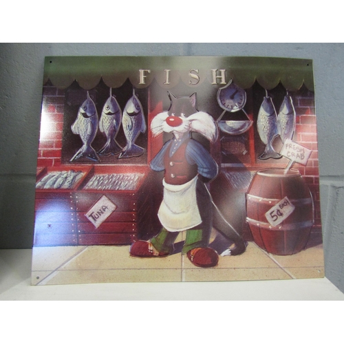 1335 - A Warner Brothers Looney Tunes Fish tin plate advertising sign of Sylvester 30cm x 38cm