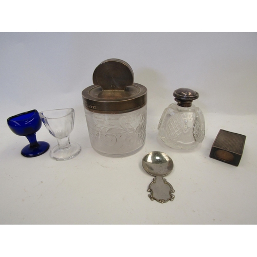 1383 - A group of silver and glass items including silver topped tobacco jar, glass a/f, silver topped cut ... 