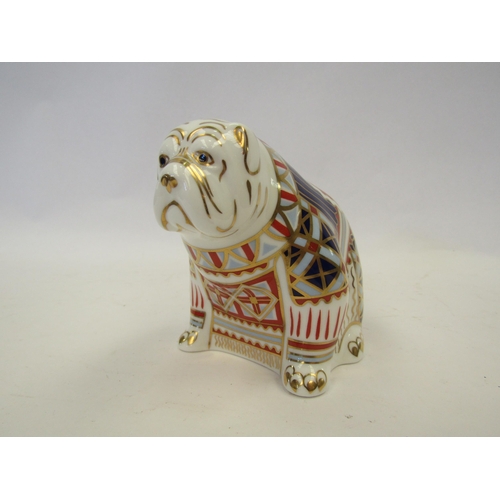 1412 - A Royal Crown Derby bulldog paperweight, silver stopper