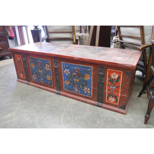 2010 - A large 19th Century hand-painted blanket box 168w x 62d x 52cm tall