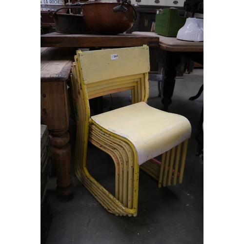 2047 - Five yellow painted childrens chairs