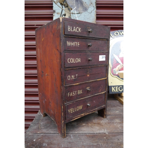 2075 - A Victorian pine bank of six drawers , later painted Coats Cotton