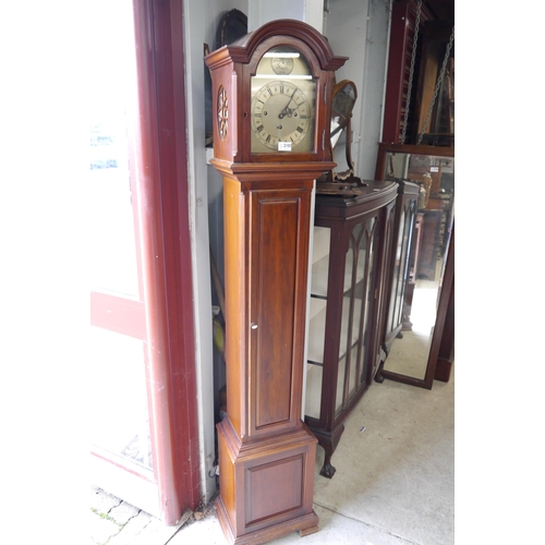 2103 - A mahogany grand-mother clock with key weights and pendulum