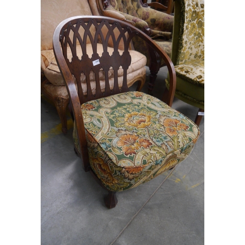 2492 - An Art Deco bentwood nursing chair, pierced splat, William Morris fabric