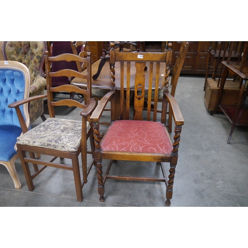 2489 - An Edwardian mahogany barley twist elbow chair