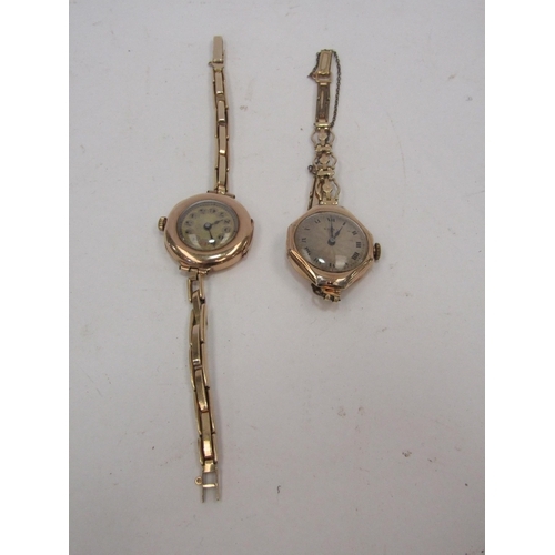 1369 - Two 9ct gold cased ladies wristwatches, both on rolled gold straps. One a Rolex with Roman numeral d... 