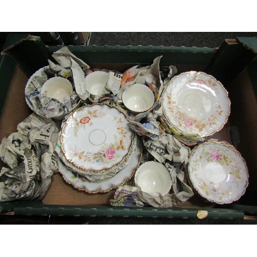 1522 - Three boxes containing assorted teawares including Myott, Colclough, Burgess Bros, etc