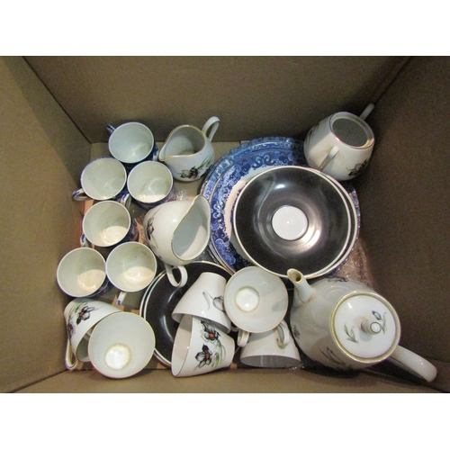 1534 - Two boxes of ceramics including Royal Worcester coffee jug, milk and sugar various smoking related b... 