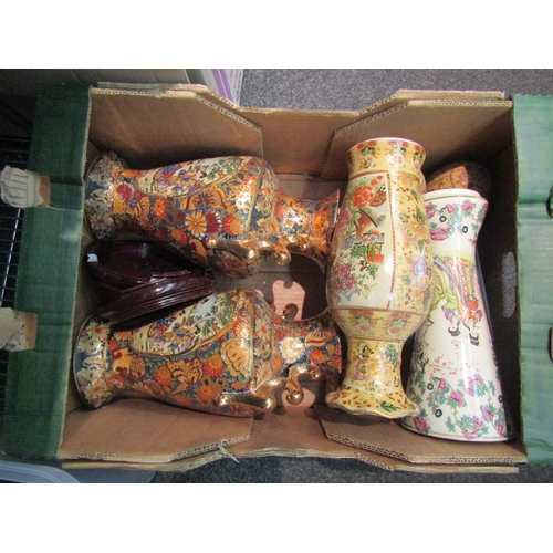 1536 - A box of 20th Century Oriental ceramics including a pair of vases on stands, assorted vases, etc