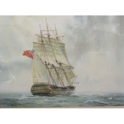 1539 - C. W. MORSLEY: A watercolour of Man O' War ship, signed lower left, framed and glazed, 24cm x 33cm i... 