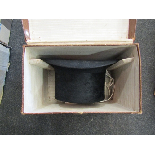 1555 - A boxed G A Dunn & Co top hat, collars and a pair of leather gloves