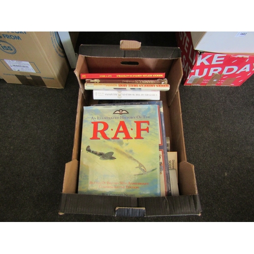 1601 - A box of military books including 'History of RAF', 'Modern America Small Arms Handguns' and '50 Bat... 