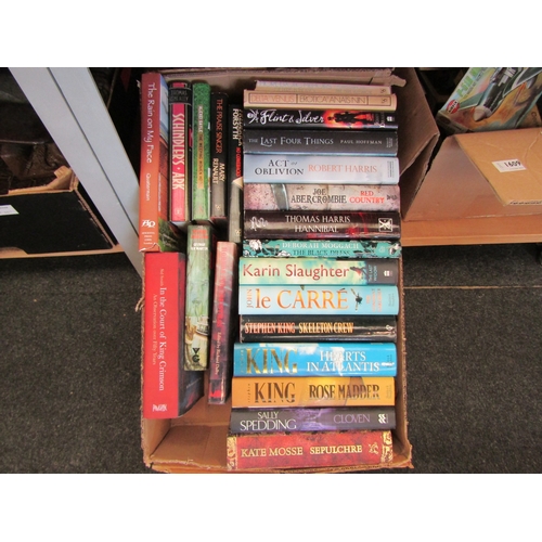 1608 - Two boxes of modern fiction, good quantity of horror and thrillers, including Stephen King 