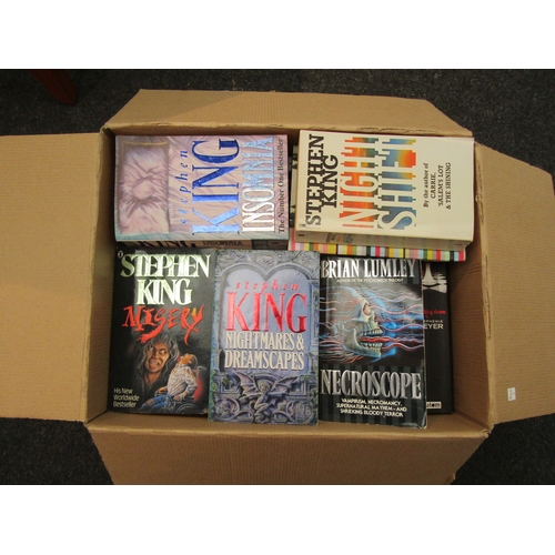 1608 - Two boxes of modern fiction, good quantity of horror and thrillers, including Stephen King 