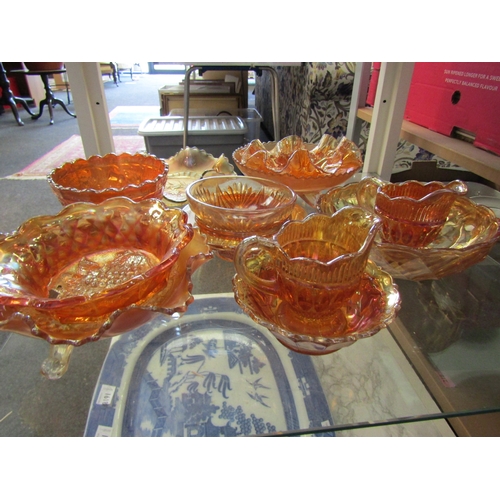 1617 - A selection of carnival glass jugs and bowls (12)