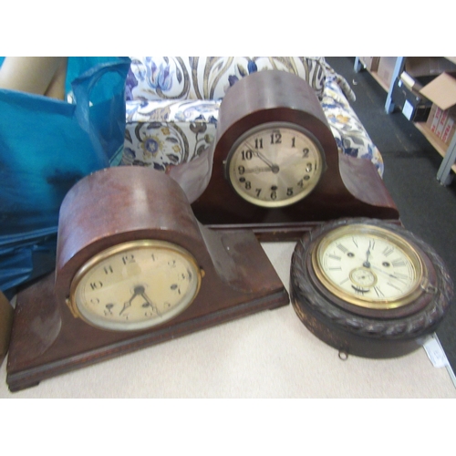 1173 - Two oak Napoleon hat mantel clocks and an Ansonia wall clock (3)