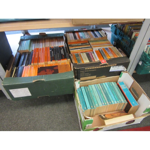 1207 - Three boxes of assorted Penguin and Pelican paperbacks, circa 130 in total, including George Orwell,... 