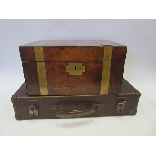 1226 - A brass banded writing box with tooled leather and inkwell interior together with a boxed clarinet, ... 