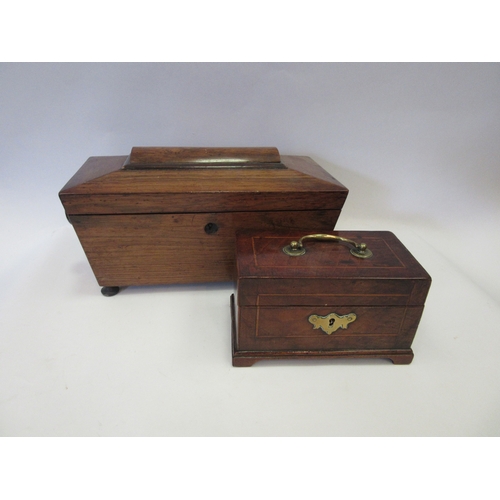 1245 - A 19th Century rosewood sarcophagus form tea caddy together with a trinket box (2)