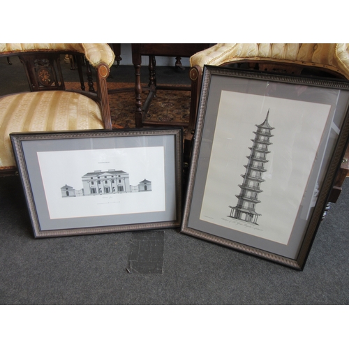 1273 - A pair of architectural prints, The Great Pagoda and Shottisham, both framed and glazed, 49cm x 33cm... 