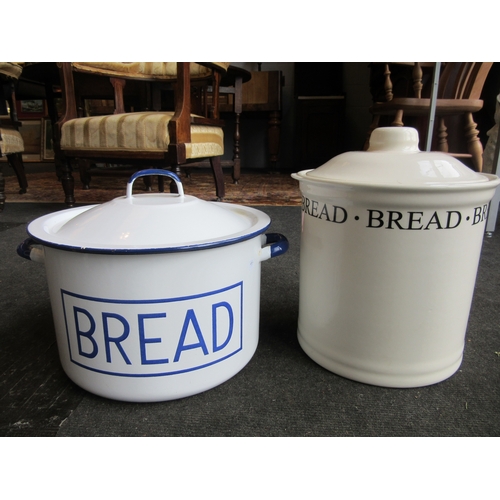 1284 - Two bread bins, enamel and ceramic