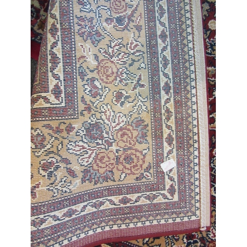 1622 - A modern red and gold ground carpet with floral decoration, multiple borders, 345cm x 250cm