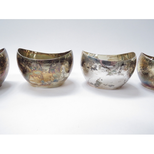 6451 - Six silver small bowls of shaped form marked 925 Sterling to bases, 5cm tall, 7.5cm wide, 6.5cm deep... 