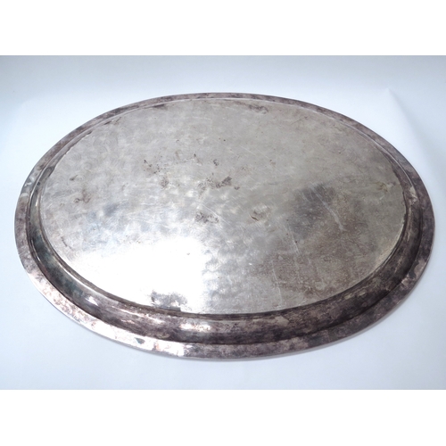 6069 - A Netherlands oval silver tray with raised rim, beaded border, marked 835, 52cm x 40cm, 1747g