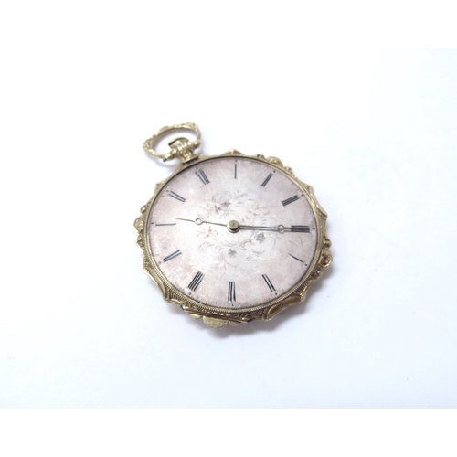 6442 - A 19th Century French gold fob watch with silvered face, the body engraved and inscribed Cylindre Ai... 