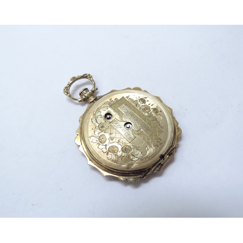 6442 - A 19th Century French gold fob watch with silvered face, the body engraved and inscribed Cylindre Ai... 