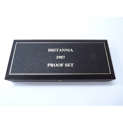 6437 - An Elizabeth II Britannia 1987 gold proof set with certificate, ranging from 100 pound ounce down to... 