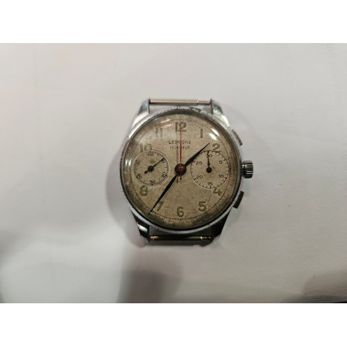 1361 - A mid 20th Century Leonidas chronograph wristwatch, an Arabic numeral dial with blued hands, two sub... 