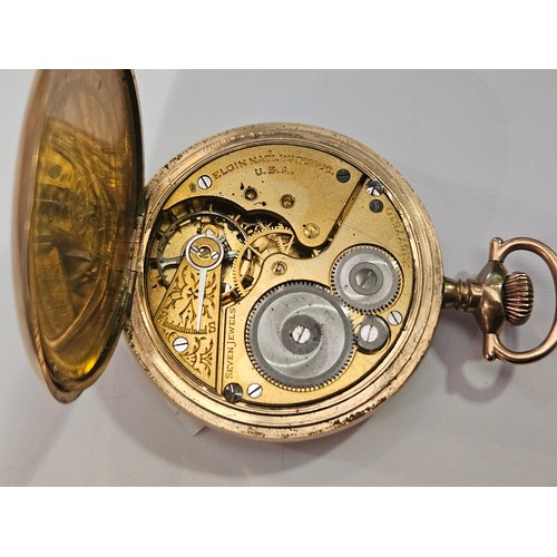 1364 - An Elgin gold plated full hunter pocket watch, Roman numeral dial, 'Elgin' to face, blued hands, wit... 