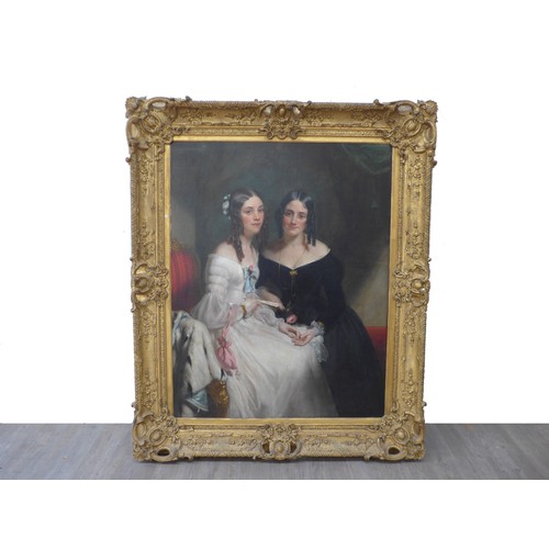 6024 - An English school 19th Century oil on canvas, full length portrait of Mrs Emily Marianna Hickman and... 