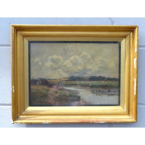 6031 - WALTER JOHN BURROUGHS-FOWLER (1860-1930) A gilt framed and glazed oil on panel titled 'By A Norfolk ... 