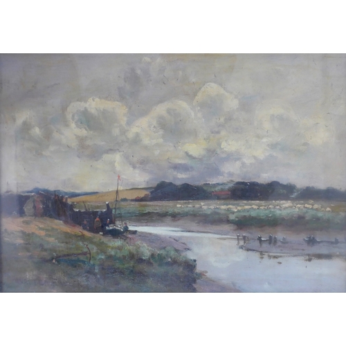 6031 - WALTER JOHN BURROUGHS-FOWLER (1860-1930) A gilt framed and glazed oil on panel titled 'By A Norfolk ... 