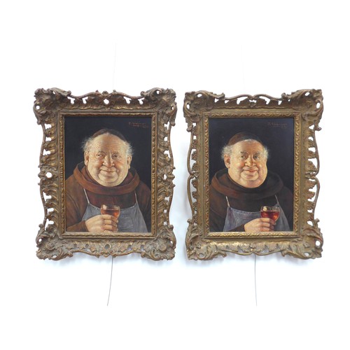 6040 - OTTO EICHINGER (1922-2004) A pair of oils on board, portraits of 'Merry Monks'. Both signed top righ... 