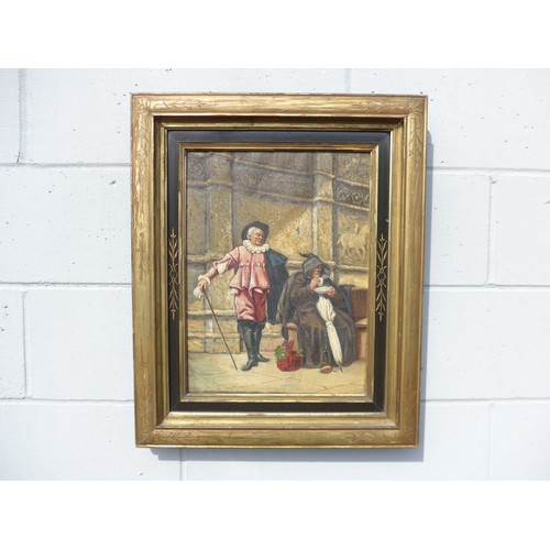 6067 - A 19th Century oil on canvas depicting a Monk and a gentleman in 17th century attire. Unsigned. 45cm... 