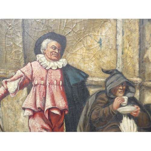 6067 - A 19th Century oil on canvas depicting a Monk and a gentleman in 17th century attire. Unsigned. 45cm... 