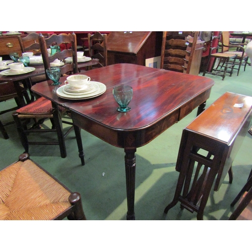 4069 - A late George III / early William IV mahogany folding tea table, with satin wood decoration to the f... 